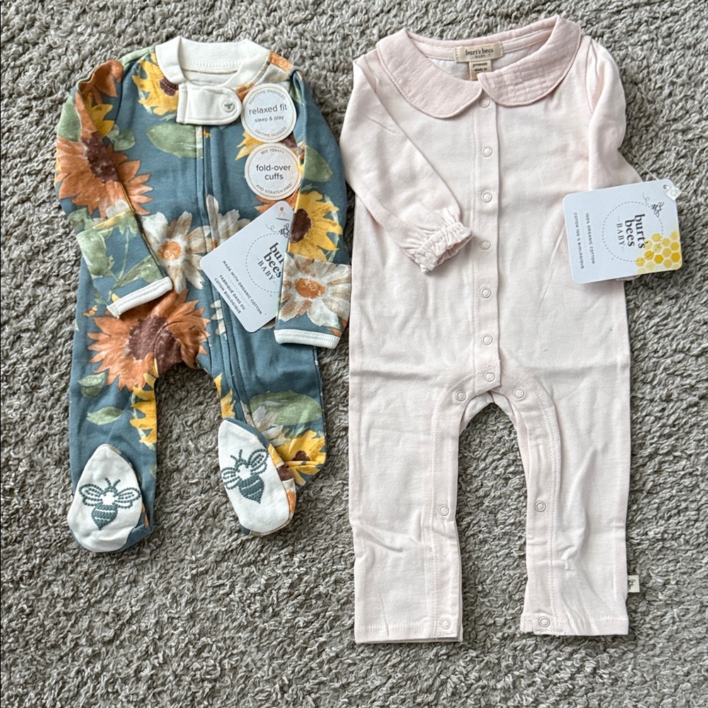 Burt's Bees Baby Floral and Light Pink Footies